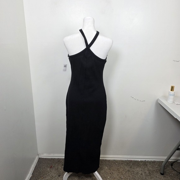 NEW Old Navy Black Ribbed Knit Halter Side Slit Fitted Midi Dress Size Large - Picture 9 of 10